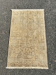 Traditional Beige Oriental Doormat Rug Anatolian Vintage Handmade Carpet 16″x28″