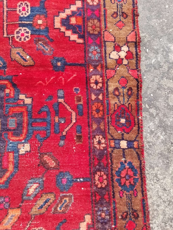 Distressed Vintage Traditional Handmade Hamadan Wool Multicolor Rug 217x126cm gallery