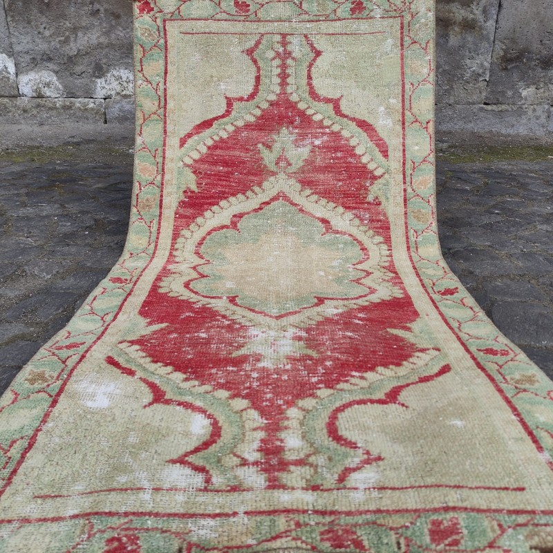 Pastel 2x5 Turkish kitchen rug 2.43 x 4.95ft Vintage Handmade 74 x 151 cm runner gallery