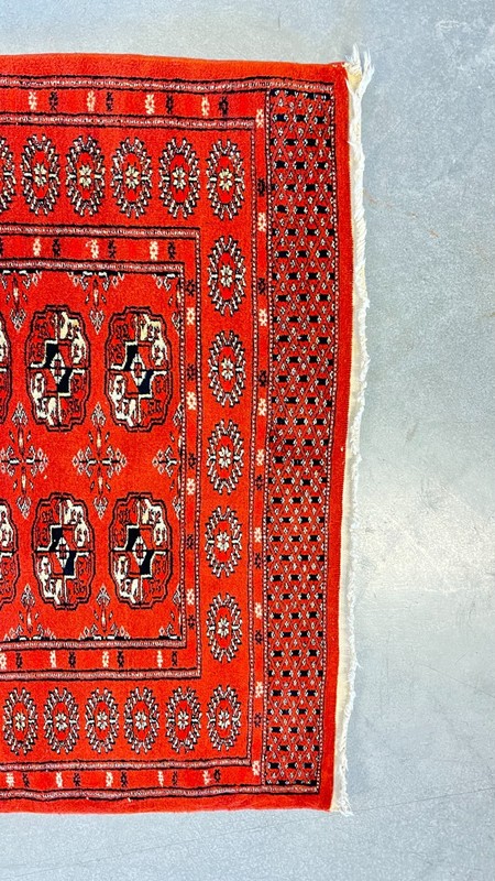 Vintage Bokara Design Runner, Deep Red Field, Hand-Knotted Wool gallery