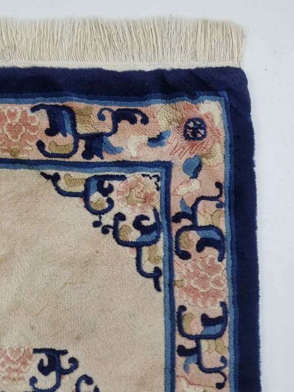Antique Tibetan Hand Knotted Floral Blue Brown Wool Rug Carpet 93x63cm gallery