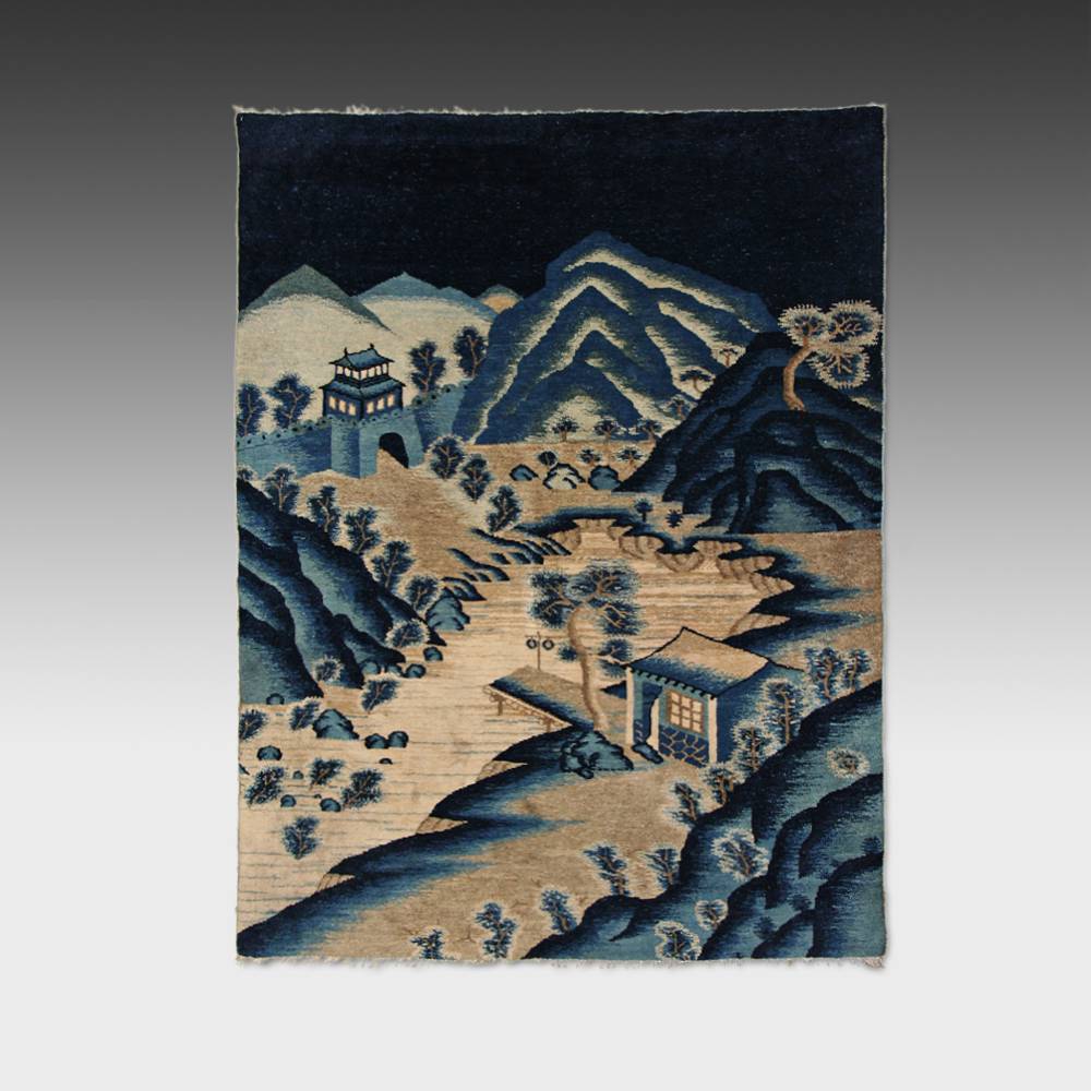 ANTIQUE MONGOLIAN WOOL PILE RUG LANDSCAPE CARPETS LATE 19TH C. gallery