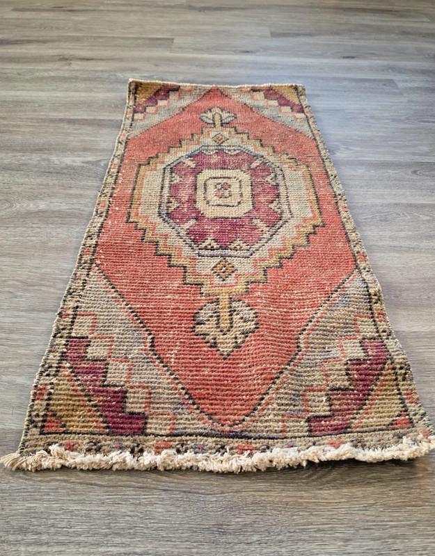 Vintage Turkish Yastik Rug 17x36 Hand Knotted Wool Small Entryway Bath Accent gallery