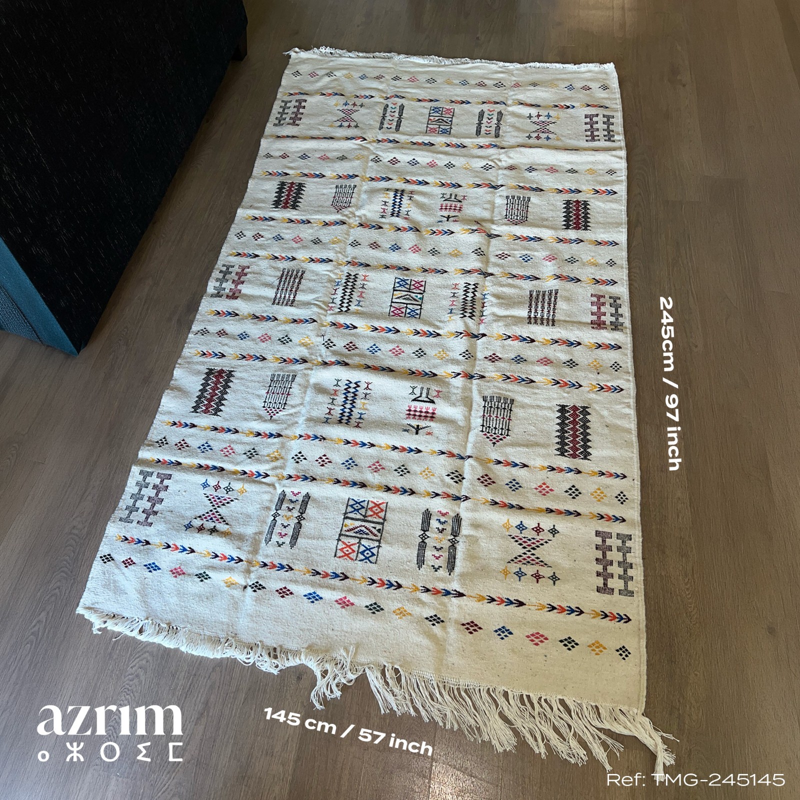 Algerian Traditional Berber Rug for living room - White w/ Colors gallery