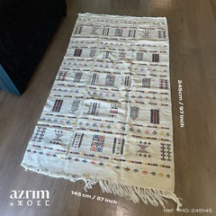 Algerian Traditional Berber Rug for living room – White w/ Colors