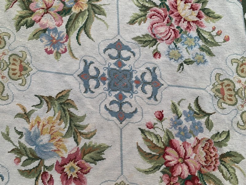 Vintage Handmade Aubusson Rug French Style Chain Stitch Needlepoint Rug 3x8 ft gallery