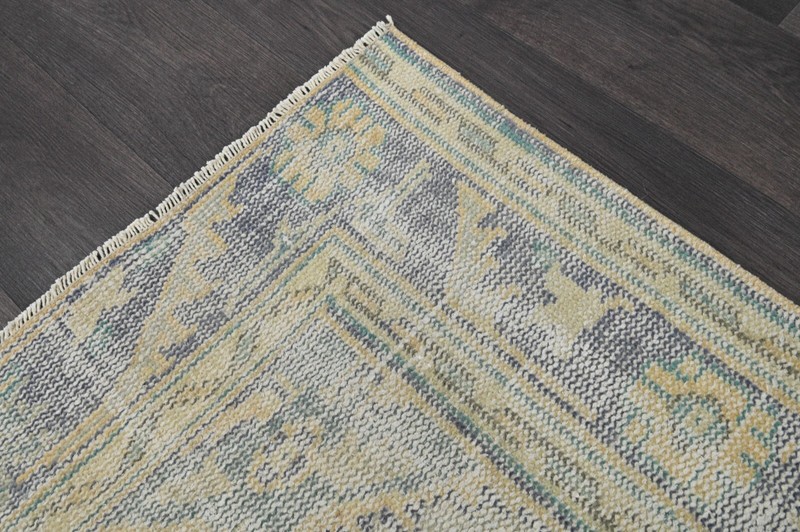 Vintage Turkish Runner Rug 2x10ft YELLOW Handmade Anatolian Oushak Hallway Wool gallery