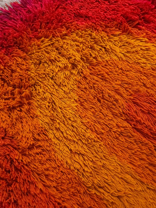 DESSO Shag Rug Carpet dralon wool orange yellow red Vintage Mid Century 60s 70s gallery