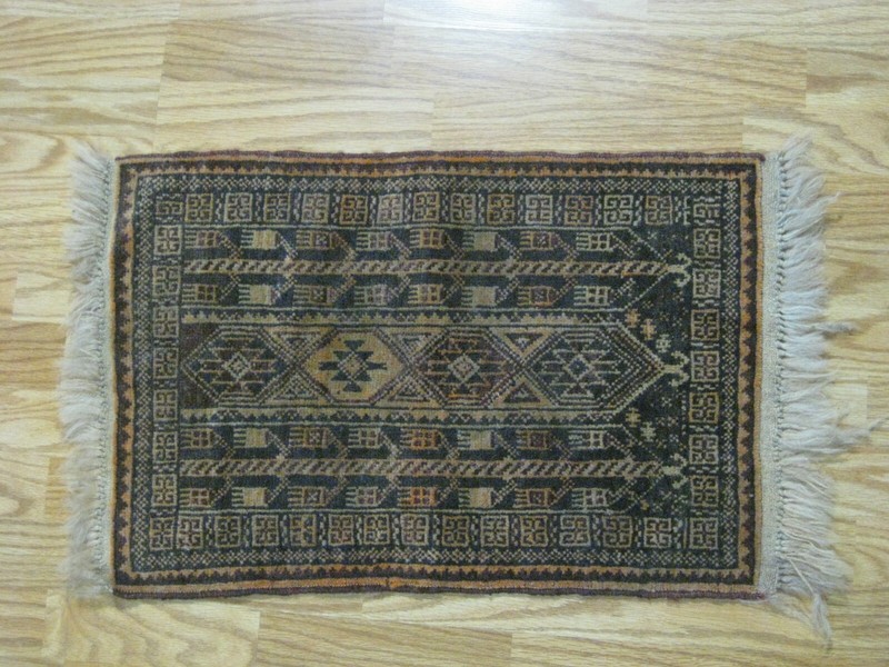 small vintage knotted wool geometric rug woven Turkish ? approx. 25" x 17 carpet gallery