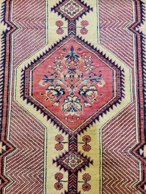 Antique Oriental Hand-Knotted Wool Runner Red/Ivory/Blue 3'6" x 12'11" gallery