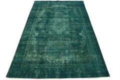 Vintage Overdyed 7’6” x 10’5” Blue Distressed Wool Hand-Knotted Oriental Rug