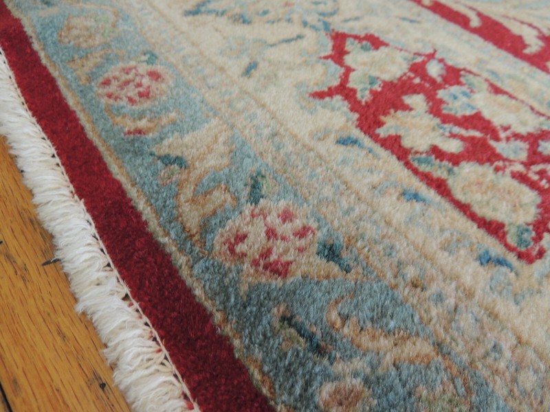 9x12 Antique Kermaan wool Oriental Rug Ivory Blue Red Medallion WOW! gallery