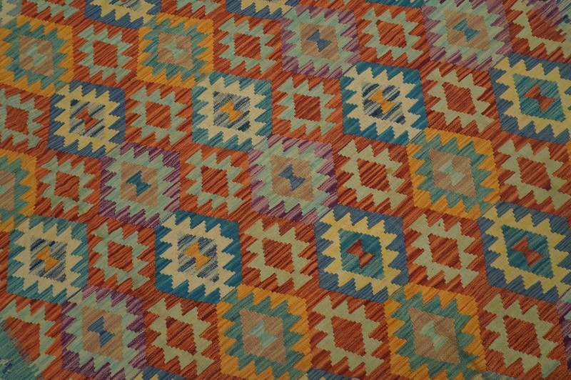 7x10 ft Orange Afghan Hand Woven Wool Reversible Kilim Rug 6'9"x9'6" gallery