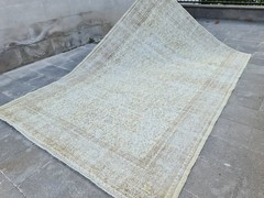 Vintage Turkish Oushak Rug 6.8×10.2 ft Handwoven Anatolian Area Rug Beige