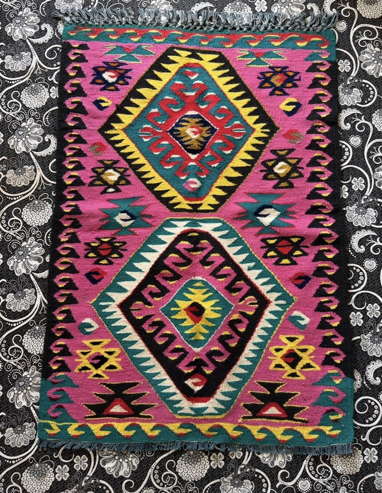 Pink Vintage Tribal Kayseri Kilim Rug from Turkey 113 cm x 80 cm