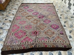 Large Turkish Mut Kilim Area Rug Handwoven Wool 6×8.8 ft Vintage Geometric 1970s