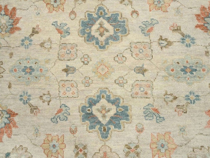 13'10"x 18' Light Cream, Soft Wool Hand Knotted, Oushak with Floral Design Rug gallery