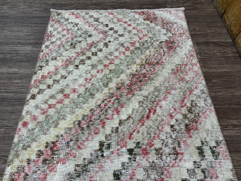 3x5 Check Vintage Turkish Rug, Hand-Knotted Distressed Anatolian Wool Accent Rug gallery