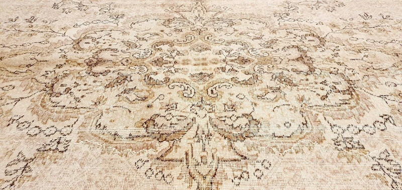Rare Antique 1930-1939s Wool Pile Muted Dye Distressed Oushak Area Rug 7x10ft gallery