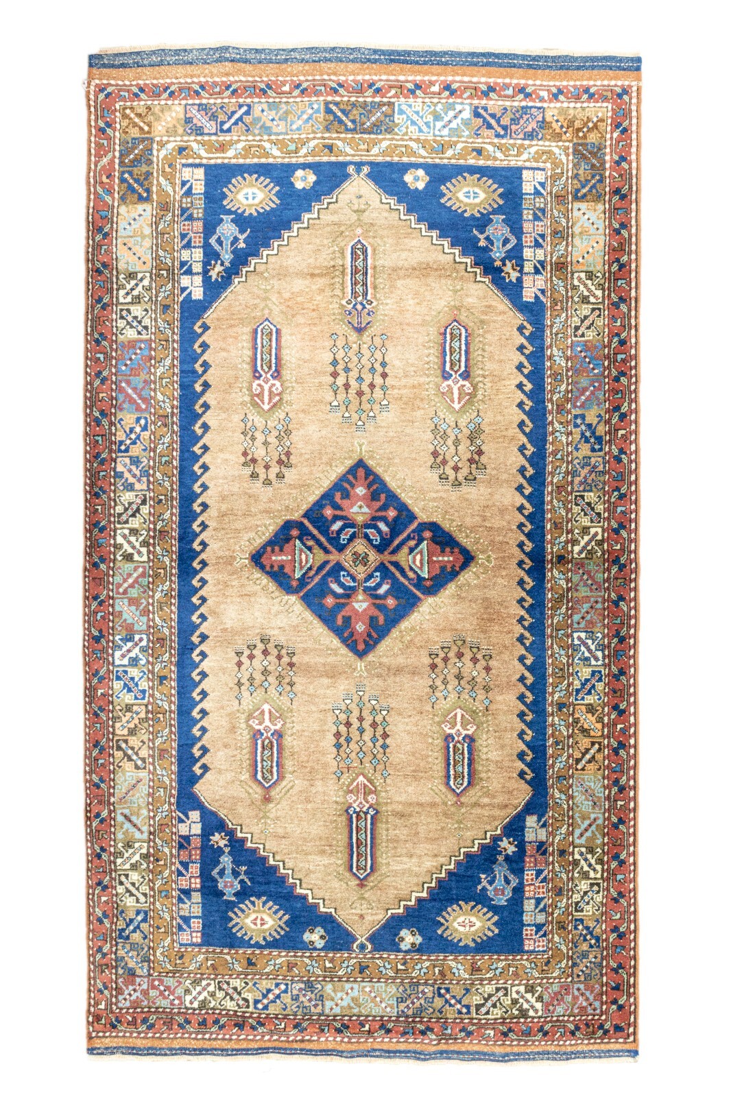 Antique Blue Pink Green Turkish Oushak Rug 5.3x9.3 ft Hand Woven Vintage Carpet gallery