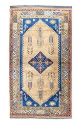Antique Blue Pink Green Turkish Oushak Rug 5.3×9.3 ft Hand Woven Vintage Carpet