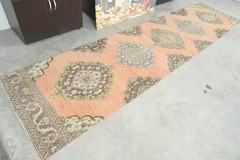 neutral vintage runner rug hand-knotted wool carpet turkish rug 3 x 13 ft, 113