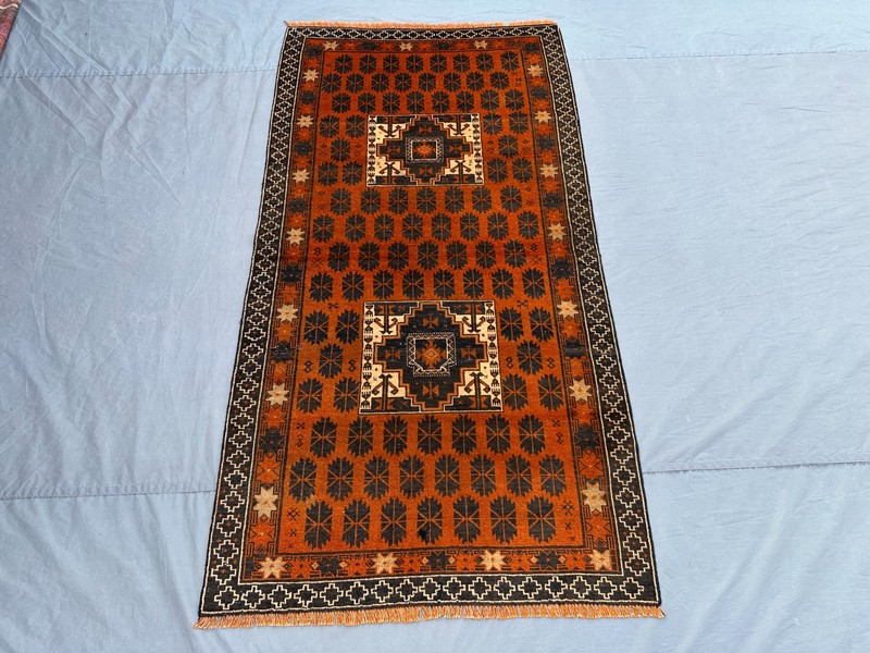 3'3 x 6'3 Vintage Afghan Hand Knotted Rug Geometric Tribal Wool Bedroom Carpet gallery