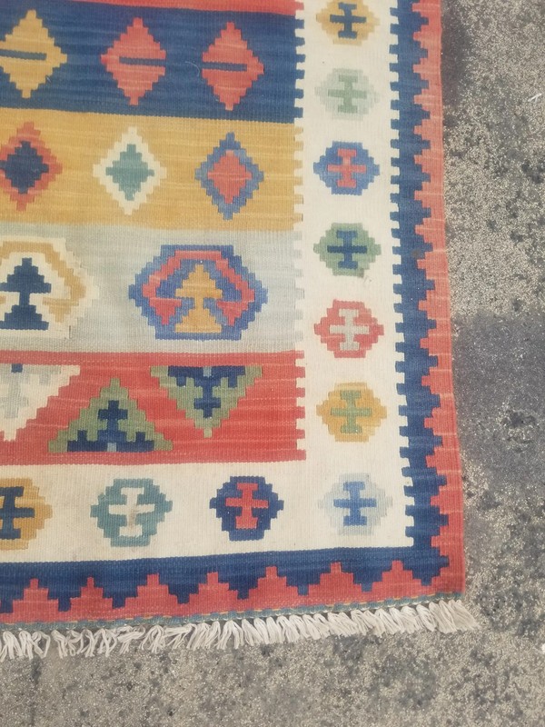 Distressed Fine Vintage Traditional Handmade Afghan Wool Kilim 3.9x2.8 ft gallery