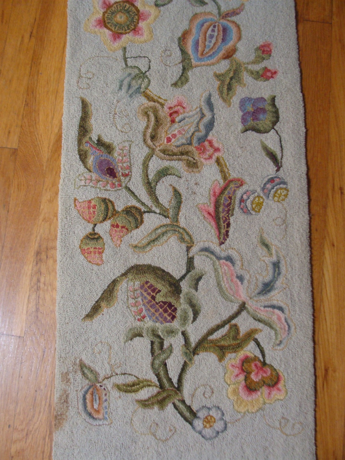 Vintage 1970's Folk Art Gertrude Buttery Floral Hooked Rug gallery