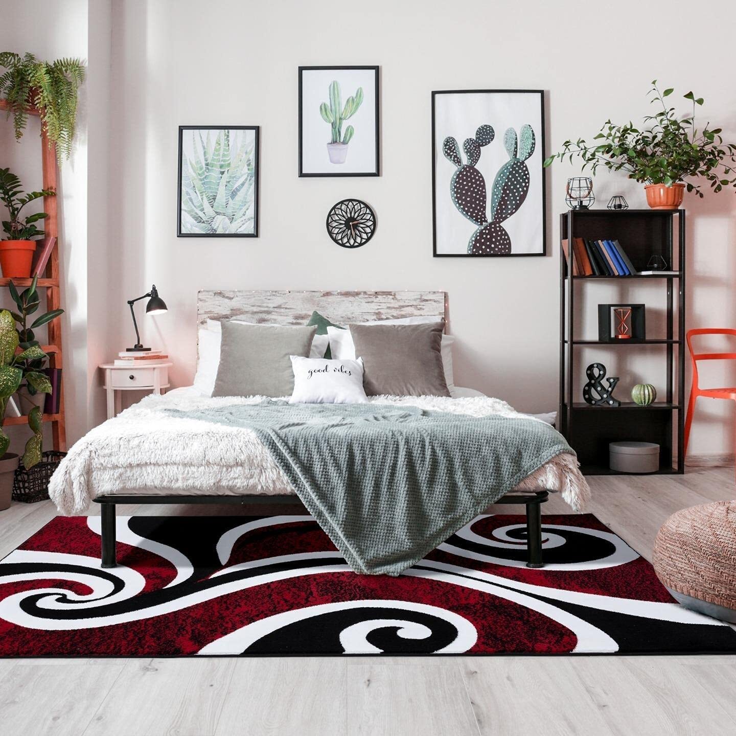 Home Decor Red Rugs Swirl Modern Abstract Area Rug Stylish Premium Rug gallery
