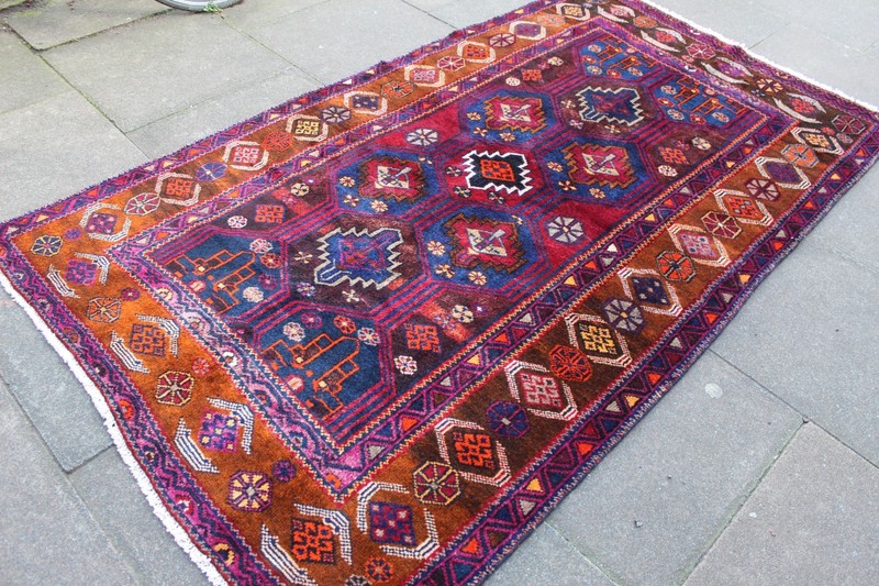 Vintage Hand Made Traditional Oriental Wool Purple Brown Large Rug 245x137m gallery