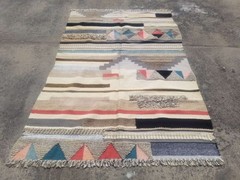Fine Vintage Traditional Hand Made Boho Textured Wool Kilim Rug 237x157cm