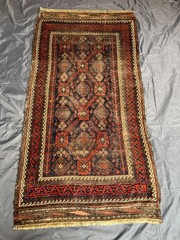 3’3×6’3 ft Antique Afghan Baluchi Hand Knotted Wool Navy Red Geometric Area Rug