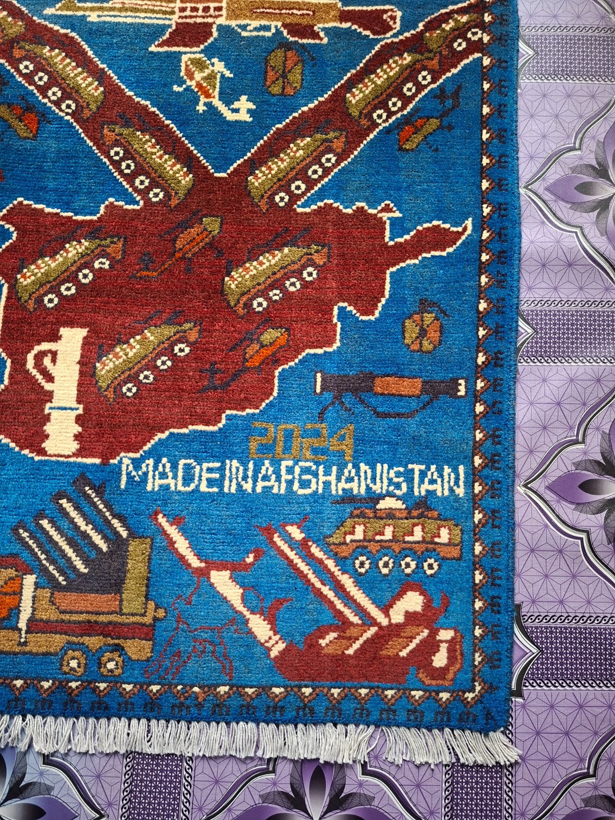 M131 Vintage Afghan War Rug 9/11 Handmade Wool Pictorial Tribal Rug 79 ×64 Cm gallery