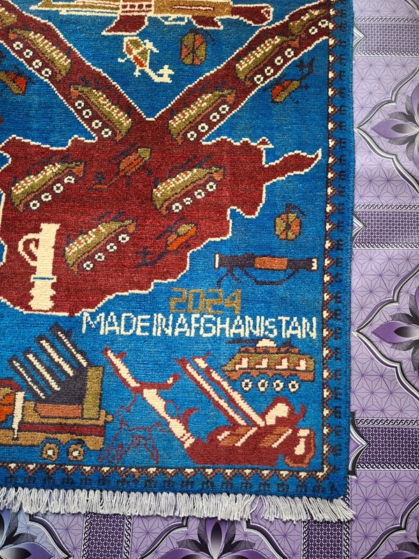 M131 Vintage Afghan War Rug 9/11 Handmade Wool Pictorial Tribal Rug 79 ×64 Cm gallery