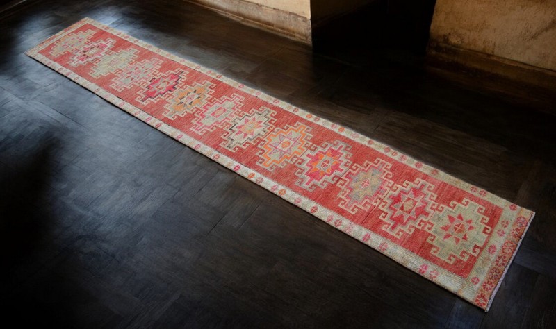 Hand-Knotted Turkish Runner Rug 2x12 ft Narrow Hallway Rug Kitchen Decor Tribal gallery