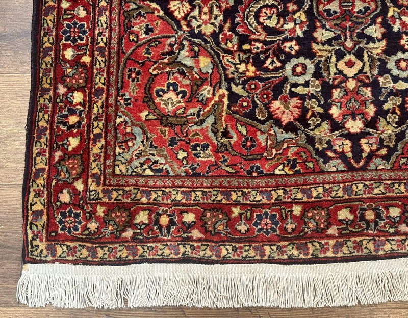 Antique Per'sian Sarouk Rug 4x5 Dark Blue Red Floral Medallion Fine gallery