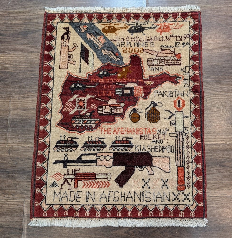 Afghan War Rug 2x3, Pictorial, Unique, Collectible
