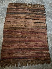 Vintage Rust Tuscan CHINDI RAG RUG w/ Fringe Cotton Hand Woven 34” L x 24” W