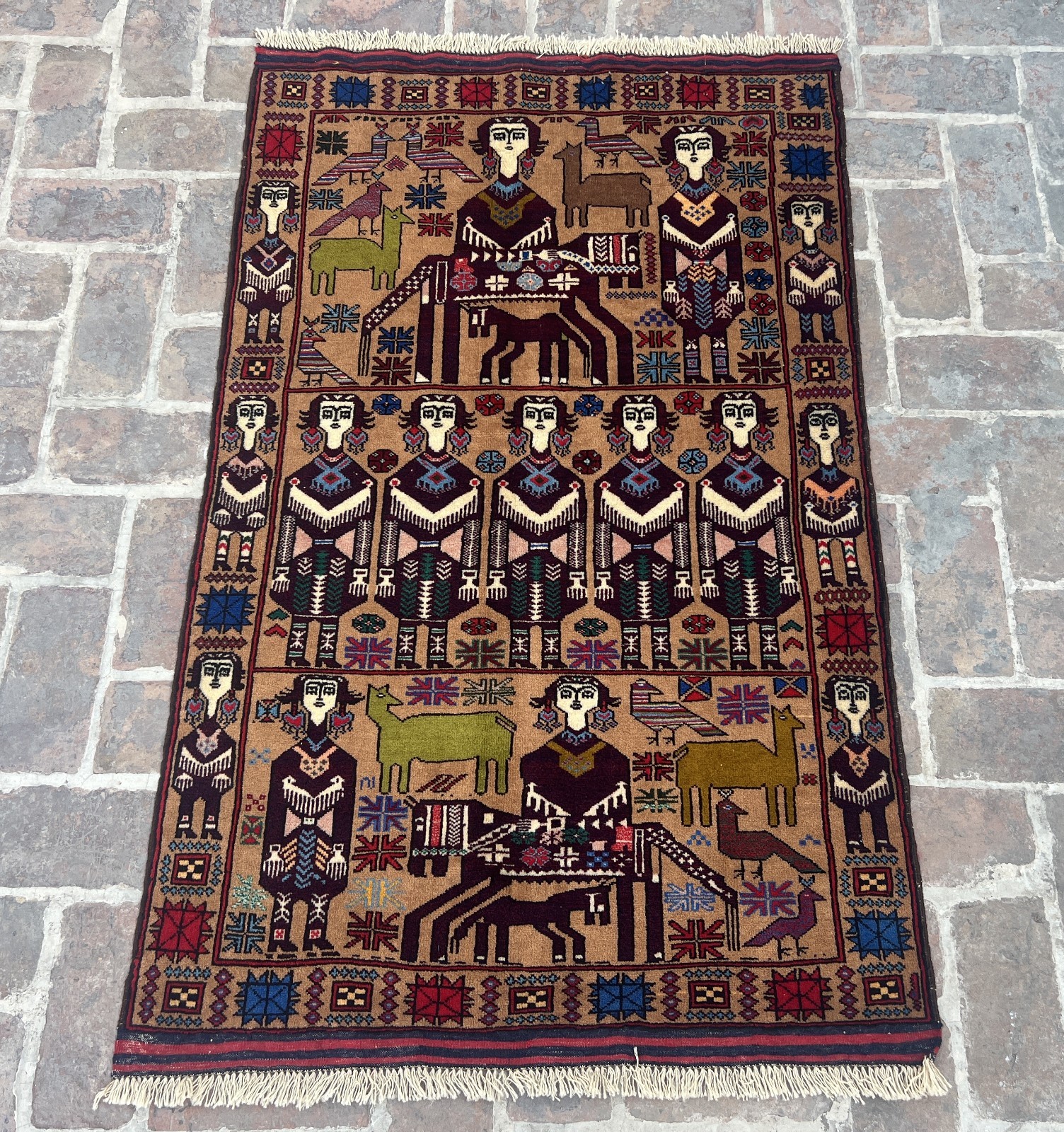 Afghan Handmade Pictorial Rug 3x5 ft Tribal People & Animal Design Wool Carpet gallery