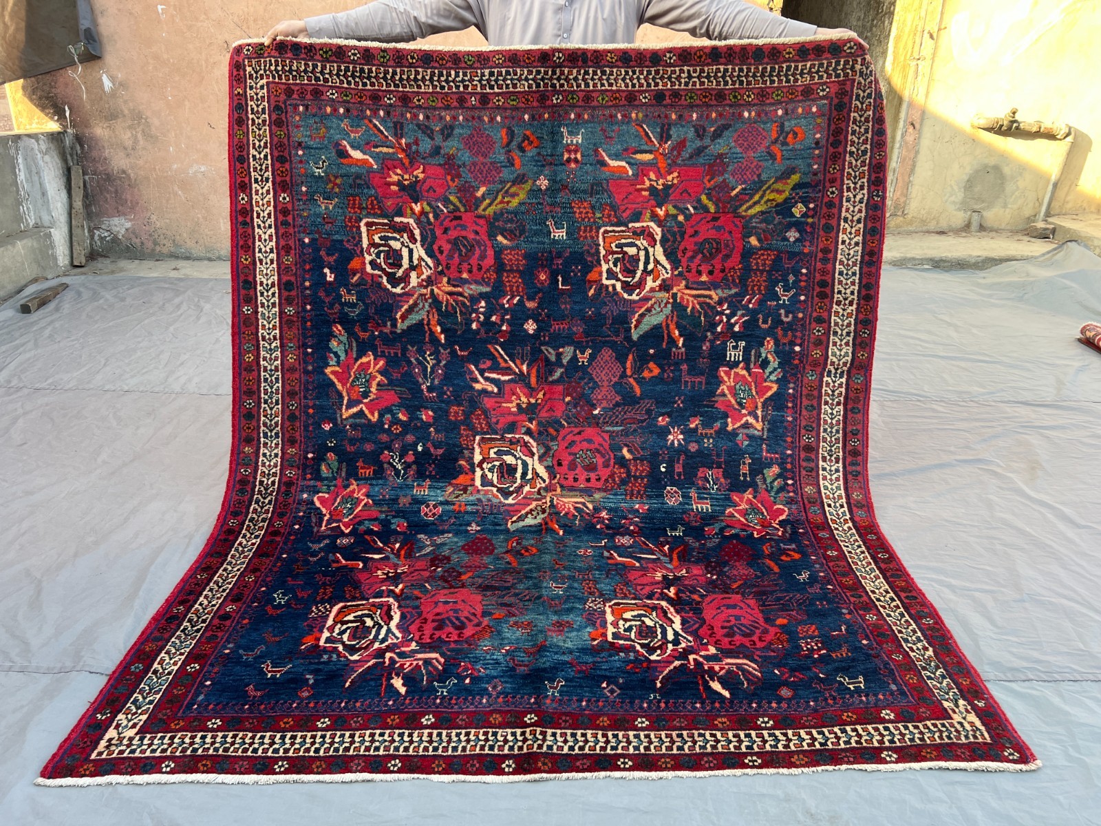 Antique Caucasian Floral Hand-Knotted Geometric Decor Rug, Tribal Faded Area Rug gallery
