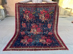 Antique Caucasian Floral Hand-Knotted Geometric Decor Rug, Tribal Faded Area Rug