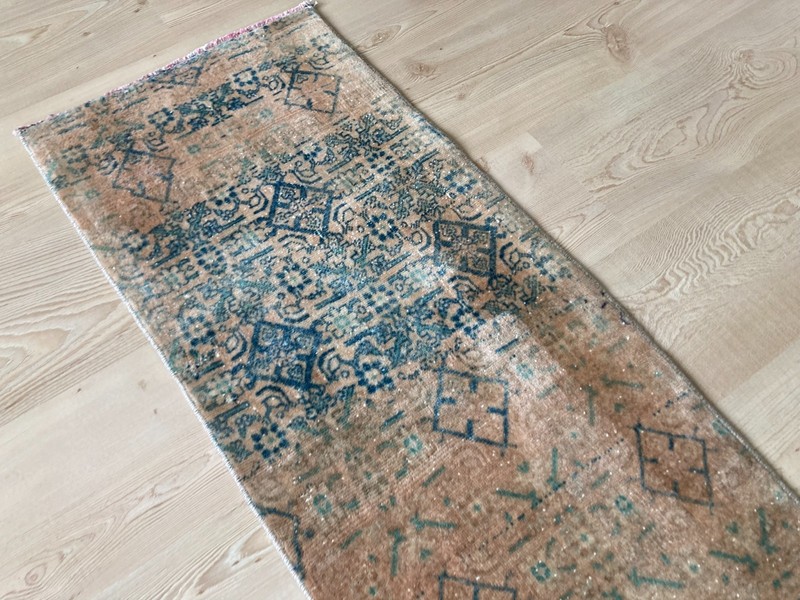 Brown rug, Turkish rug, Vintage small rug, Wool rug, Doormat rug, 1.3 x 3.1 ft gallery