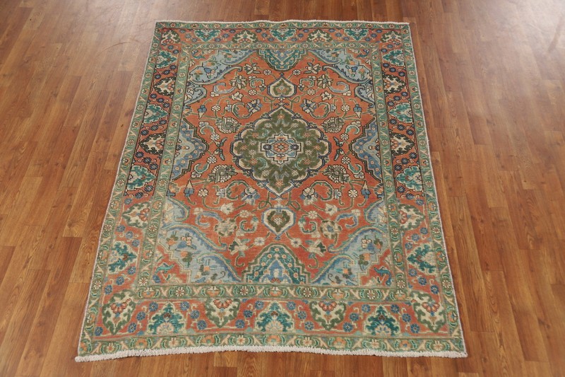 Traditional Rust/ Green Wool Hand-knotted Over-Dyed Vintage Rug 5x6 Carpet gallery