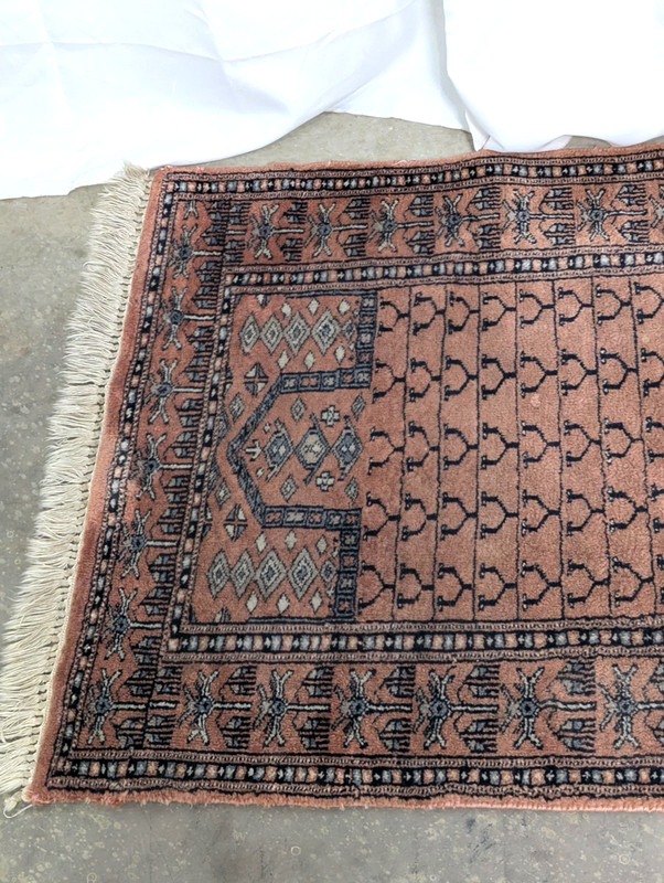 Vintage Hand Knotted Terracotta Bokhara Rug Turkmen Wool Rug Gul Motifs 4' x 2.5 gallery