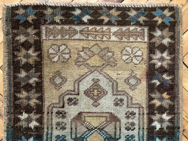 Small Turkish Handwoven rug 1.7 x 2.5 Ft Yellow Oriental Bohemian Doormat gallery