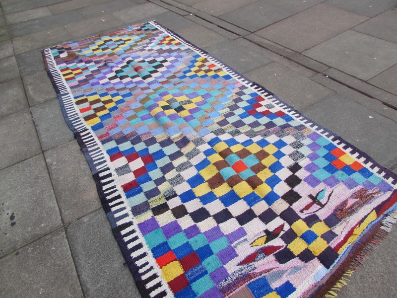 Vintage Traditional Hand Made Oriental Cotton Blue Red Large kilim 295x127cm gallery