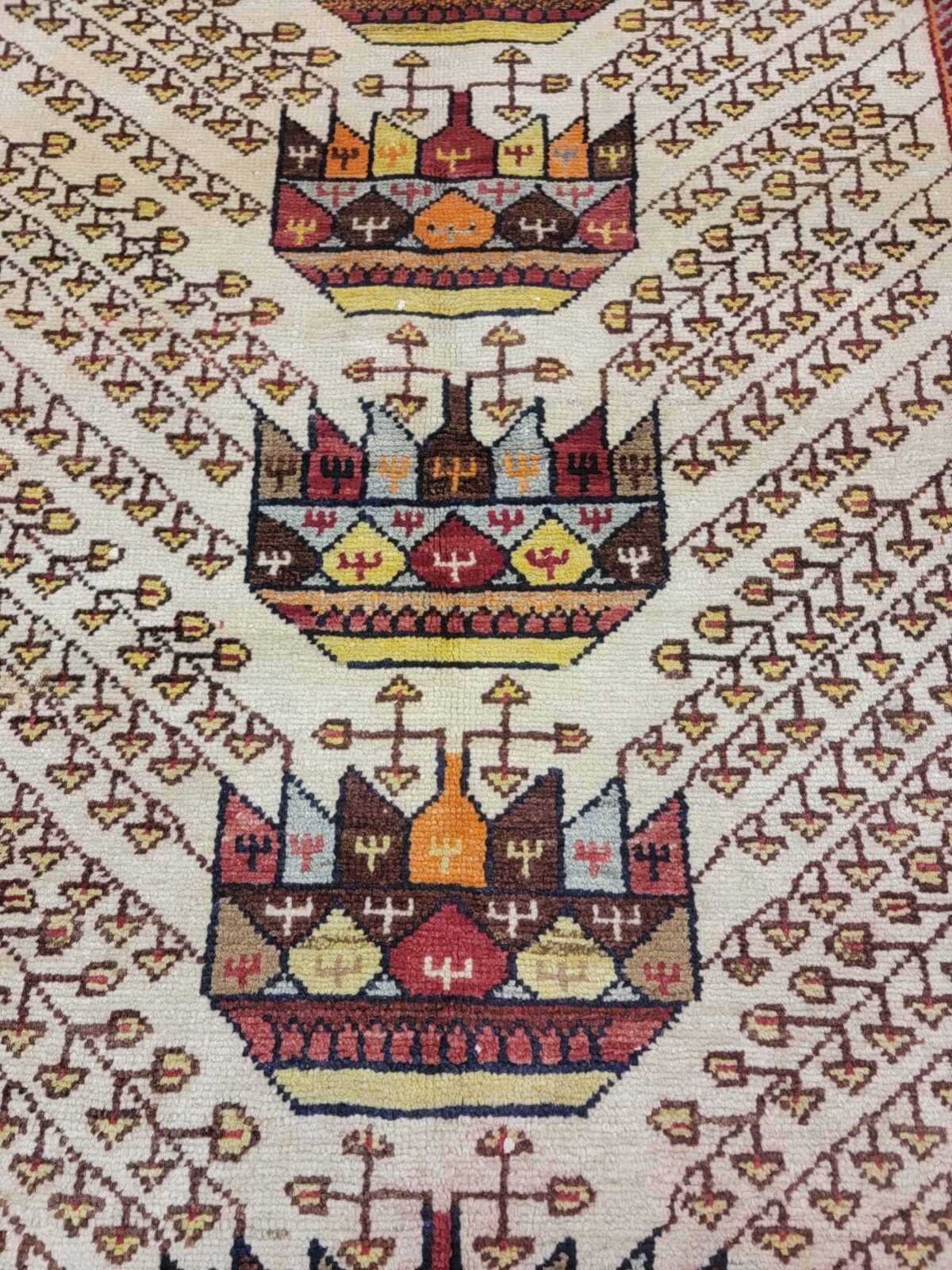 Antique Oriental Hand-Knotted Wool Area Rug Tribal Beige/Blue/Red 4'4" x 6'10" gallery