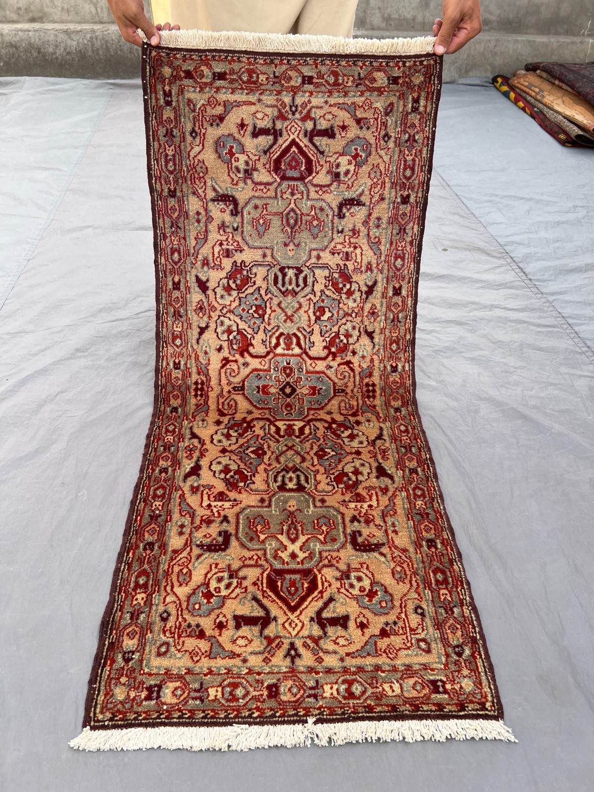 1'11 x 4'4 ft Vintage Afghan Hand Knotted Caucasian Design Wool Medallion Rug gallery