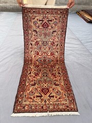 1’11 x 4’4 ft Vintage Afghan Hand Knotted Caucasian Design Wool Medallion Rug